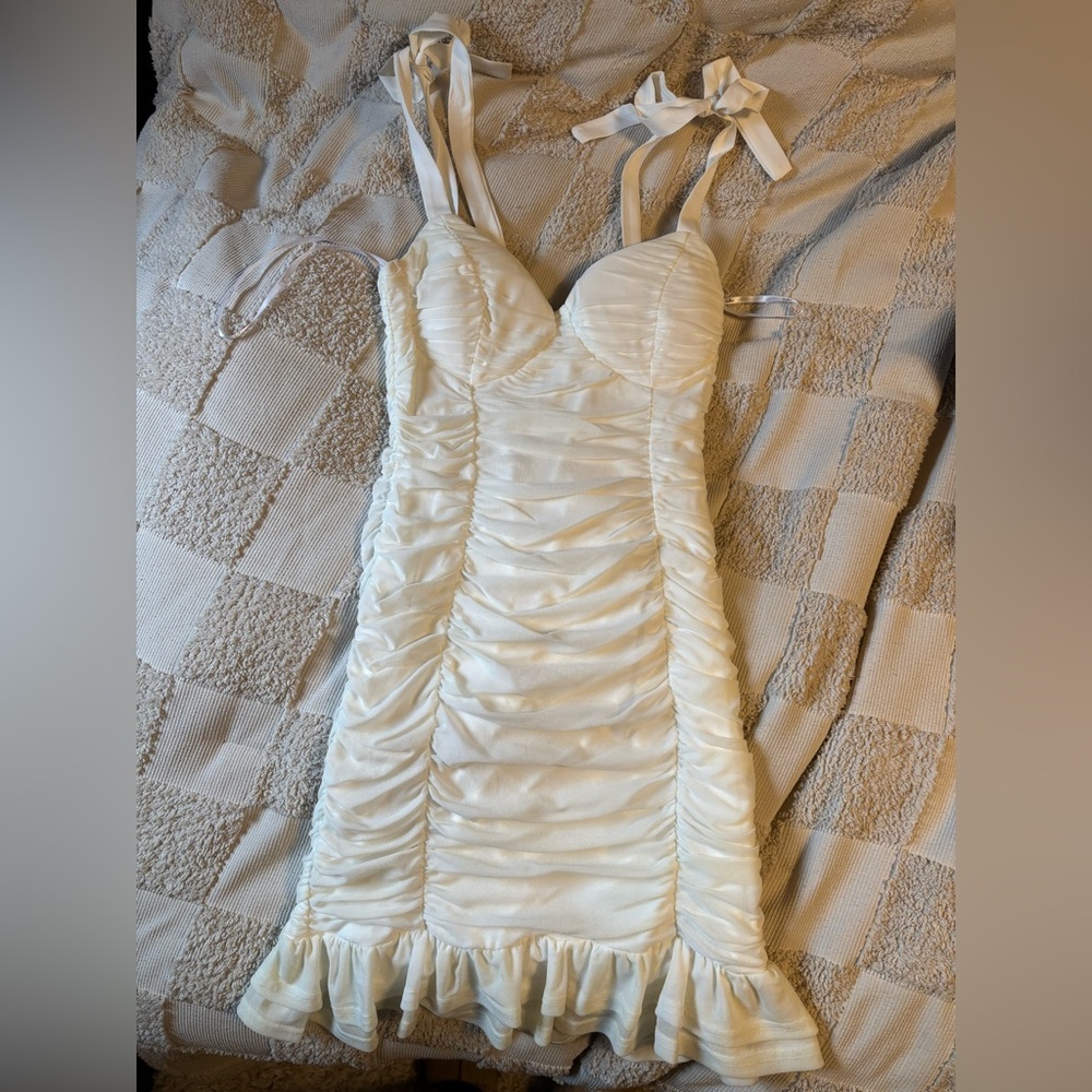 Lulu's Ivory Ruched Mini Dress